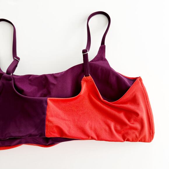 [Athleta] Orange Purple Asymmetrical Colorblock Scoop Neck Bikini Top Size XL - Picture 6 of 10
